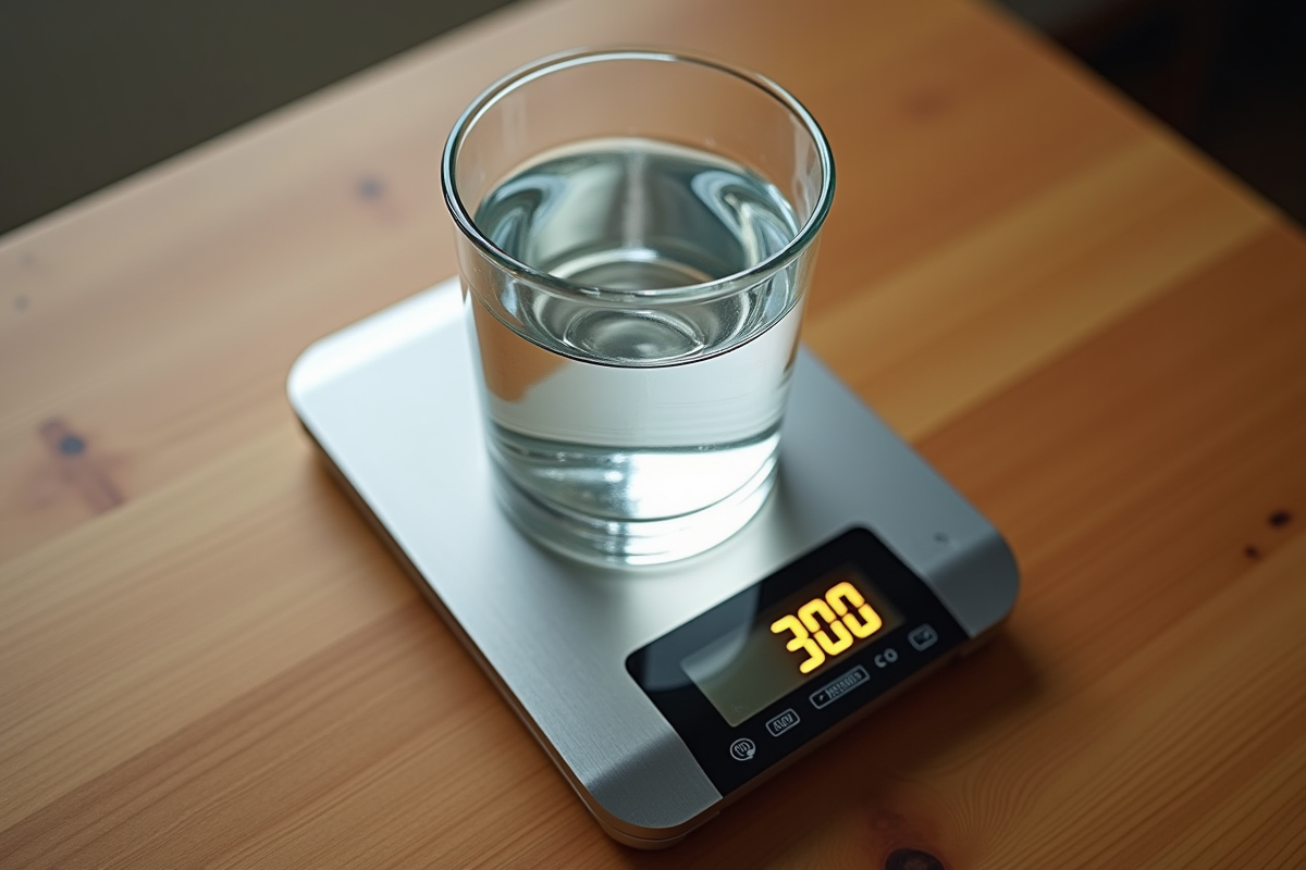 Balance de cuisine avec eau de 300g en vue de dessus