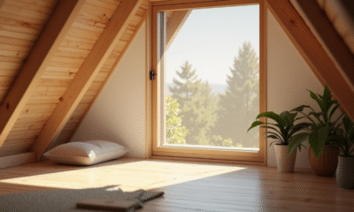 Chambre moderne avec fenêtre de toit et moustiquaire