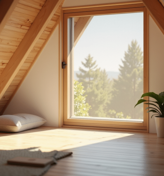 Chambre moderne avec fenêtre de toit et moustiquaire