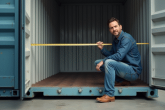 Homme mesurant un conteneur de stockage intérieur