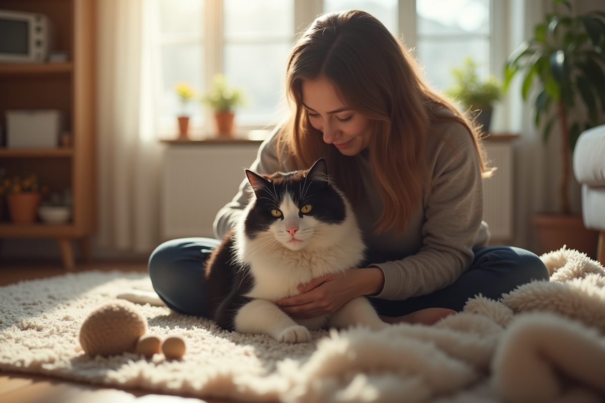 Personne réconfortant un chat dans un nouveau foyer