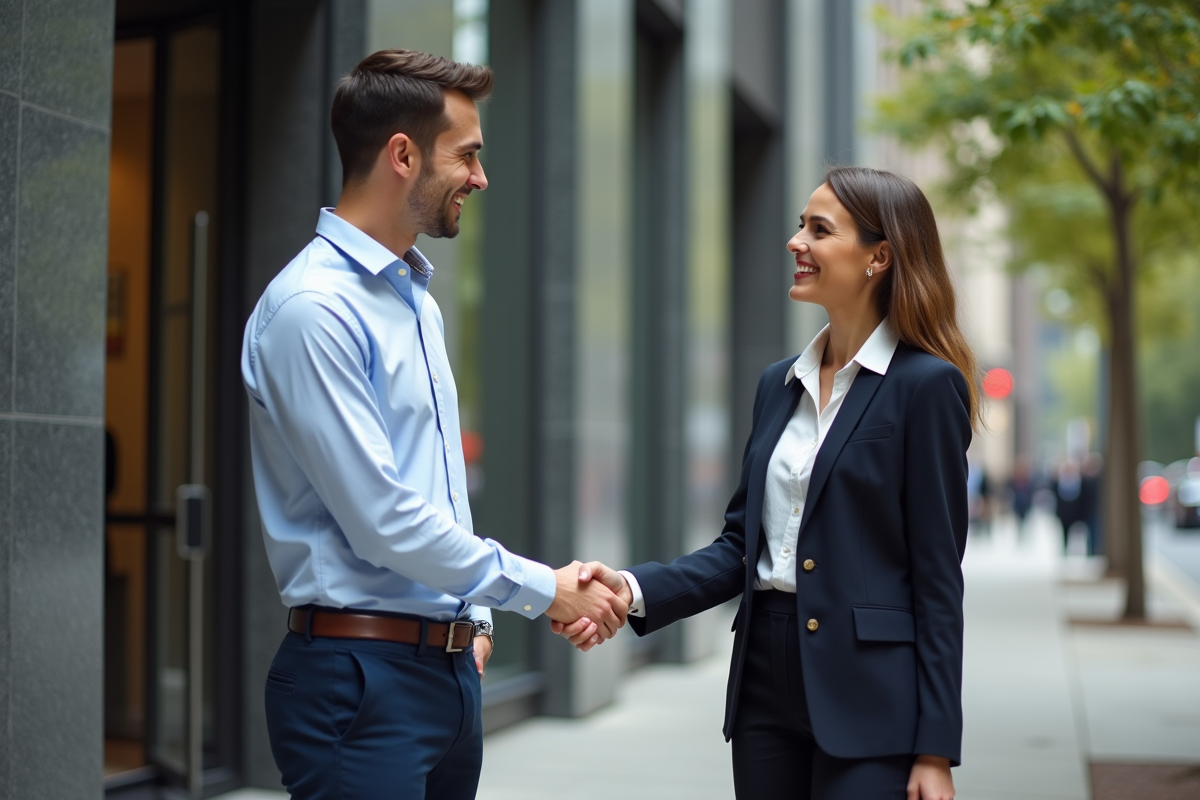 Jeune homme et femme se serrant la main à l