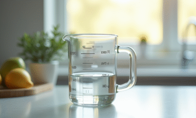 Verre mesureur avec 300g d'eau dans la cuisine
